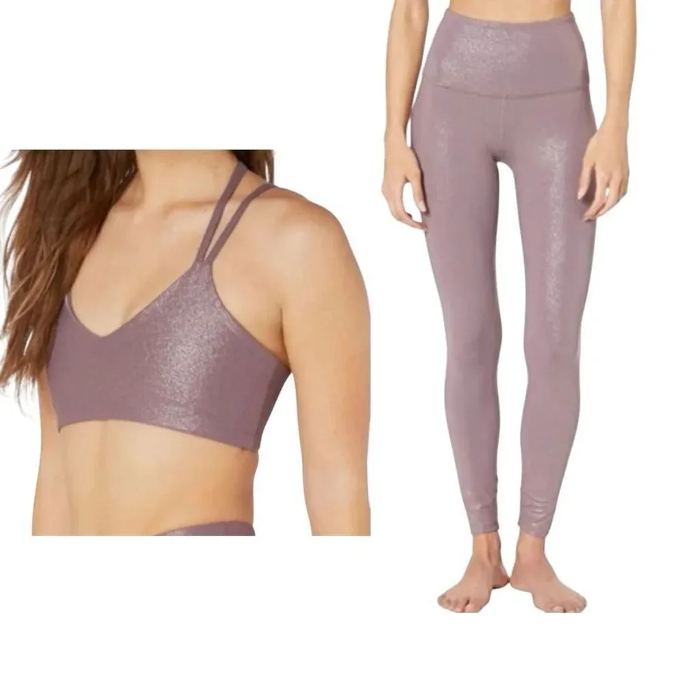 Beyond Yoga Dusted Shimmer High Rise Leggings & Bra Set Shimmering Lavender Sz S